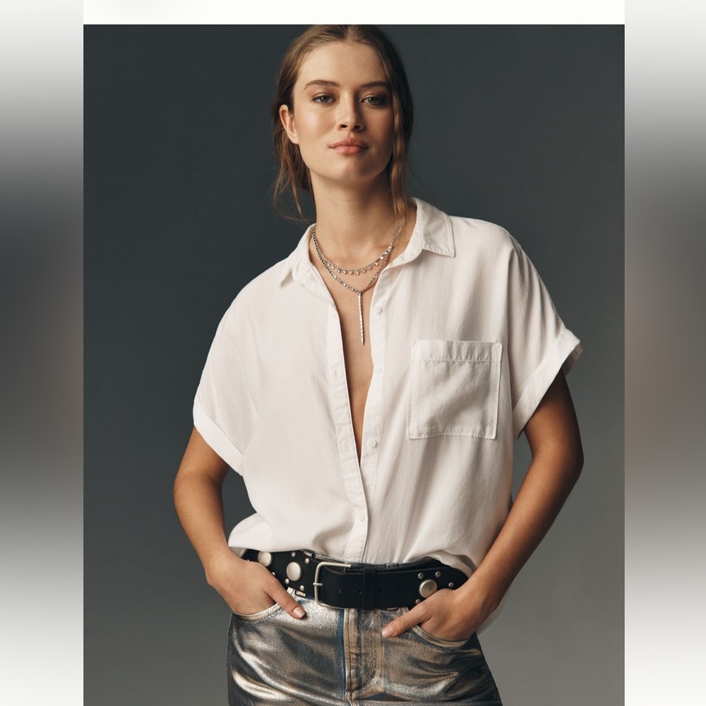 cloth & stone Relaxed White Short Sleeve Button-Down Shirt